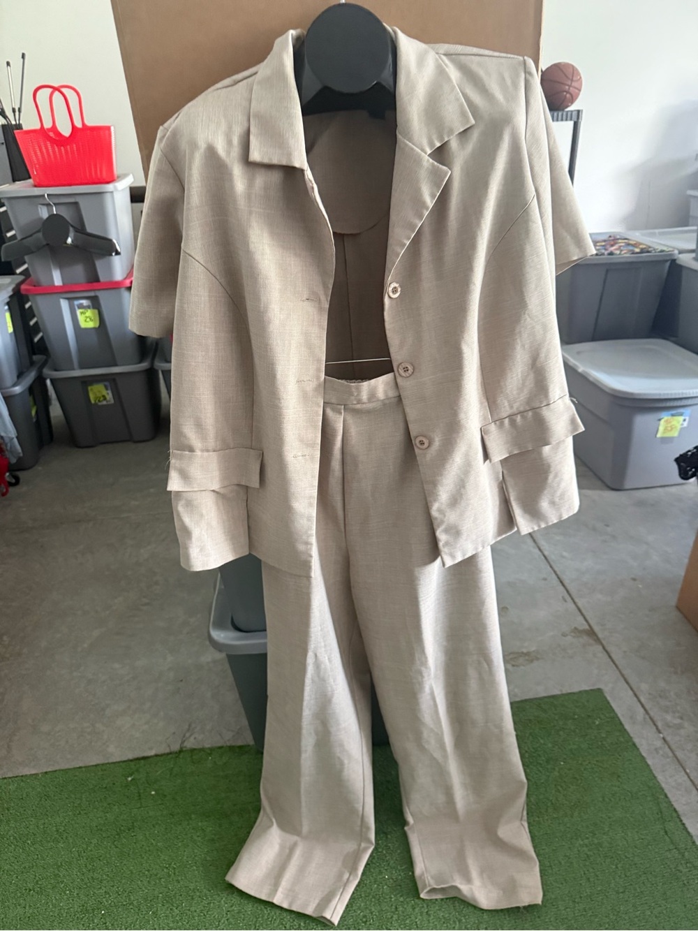 Beige Classic Two-Piece Suit Blazer & Trousers 96